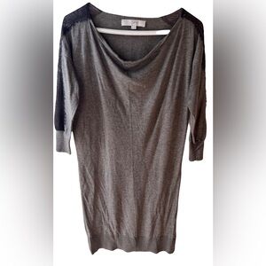 Gorgeous ANN TAYLOR LOFT Brown Grey Merino Wool Blend Sweater Dress Drape Neck